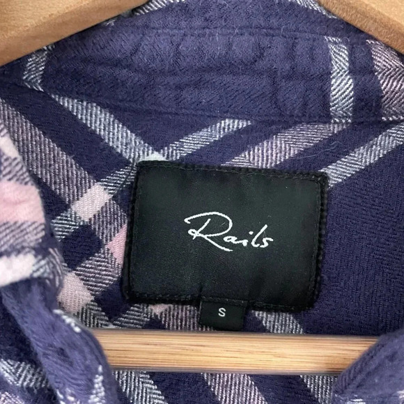 Rails Hunter Plaid Button Down Blouse Navy Petal Pink Size Small - Picture 3 of 5